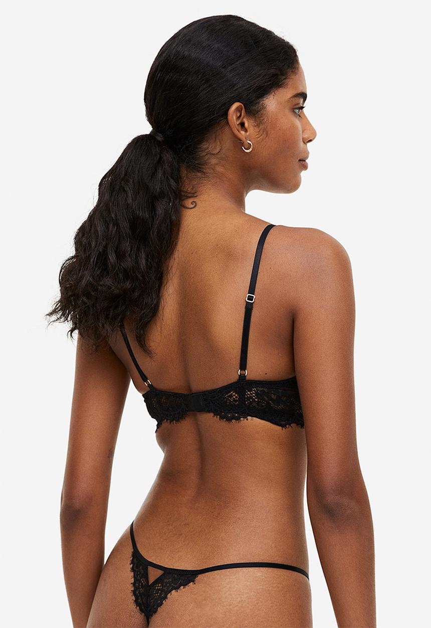 H&M - Padded underwired lace bra - black