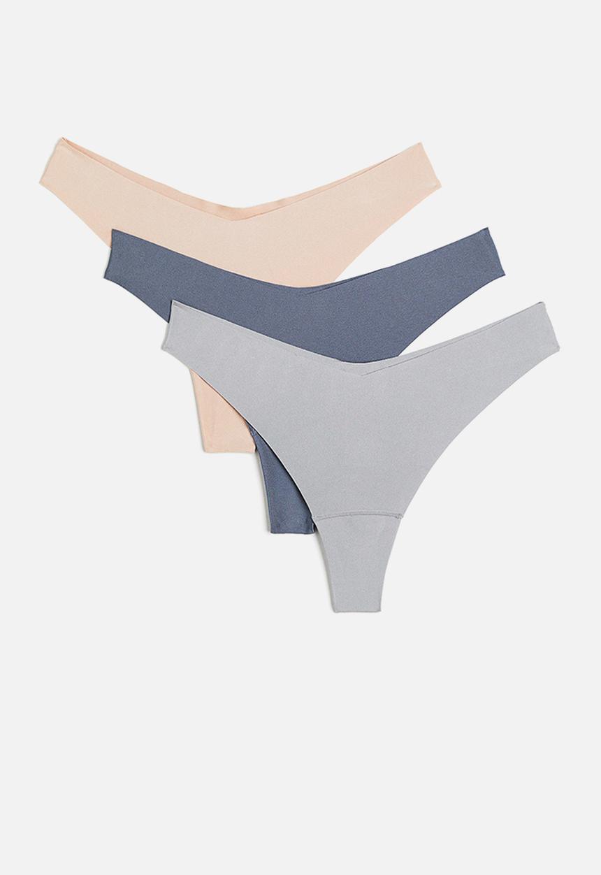 H&M - 3-pack invisible thong briefs - light grey/pigeon blue