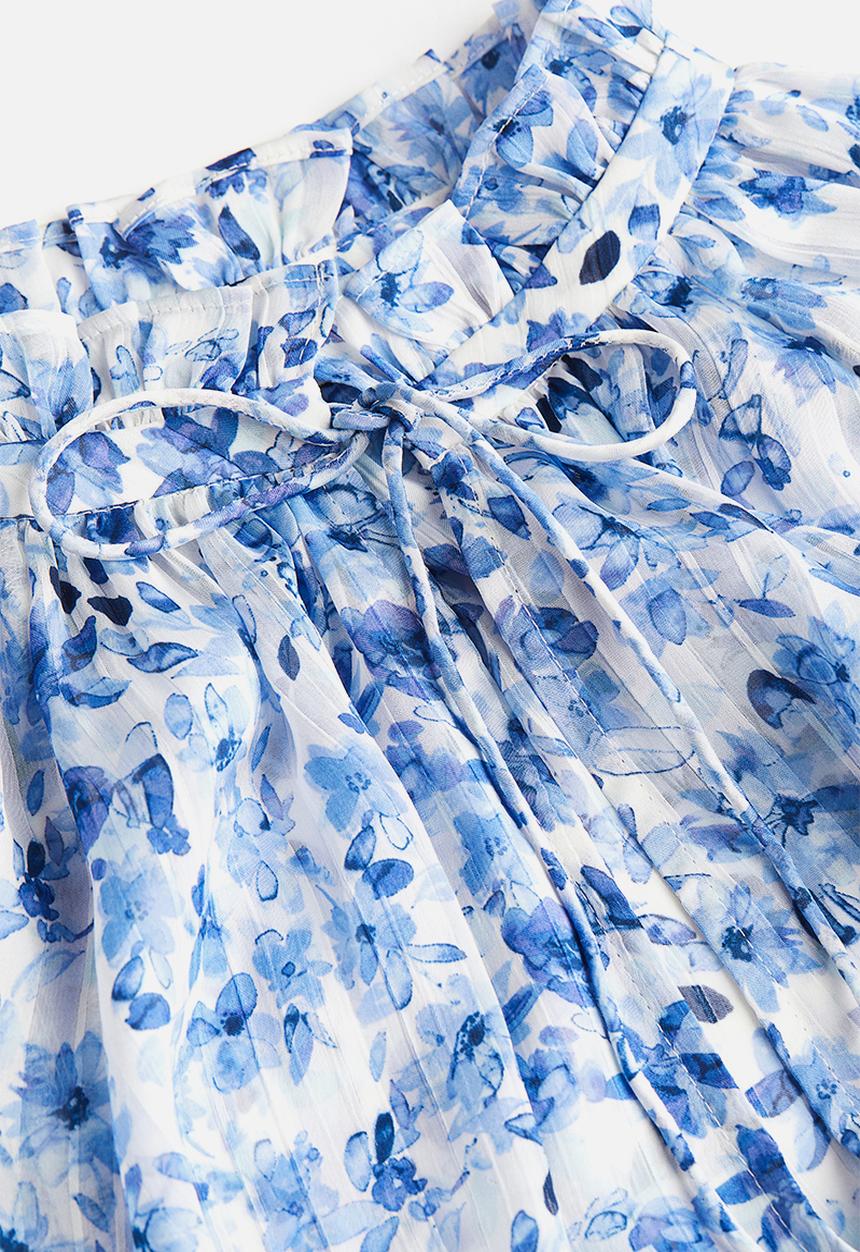 H&M - Frill-trimmed crêpe blouse - light blue/floral