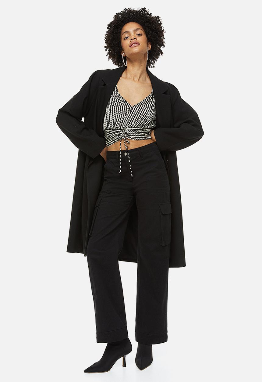 H&M - Drawstring blouse - black/patterned