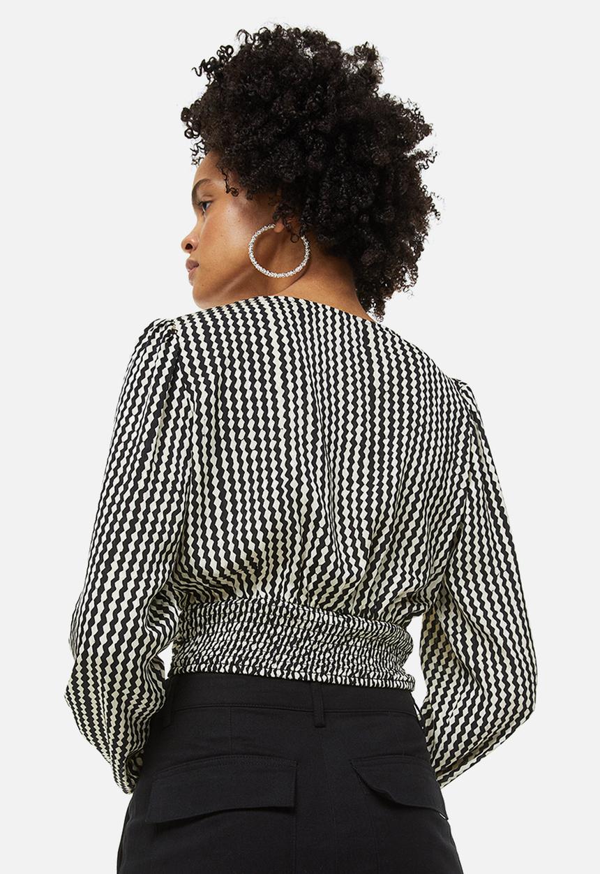 H&M - Drawstring blouse - black/patterned