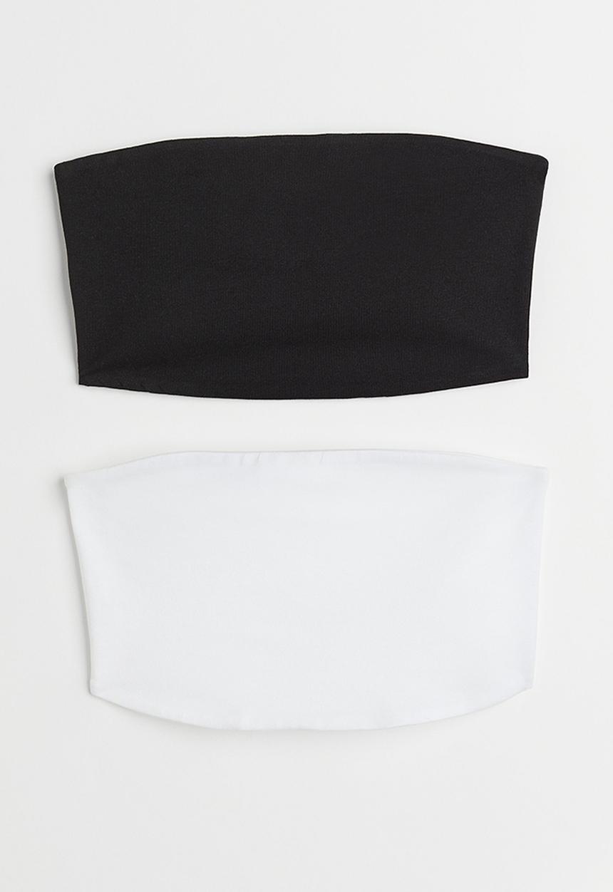 H&M - 2-pack cropped tube tops - black,white