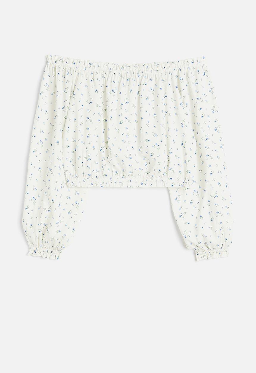 H&M - Off-the-shoulder blouse - white / floral 