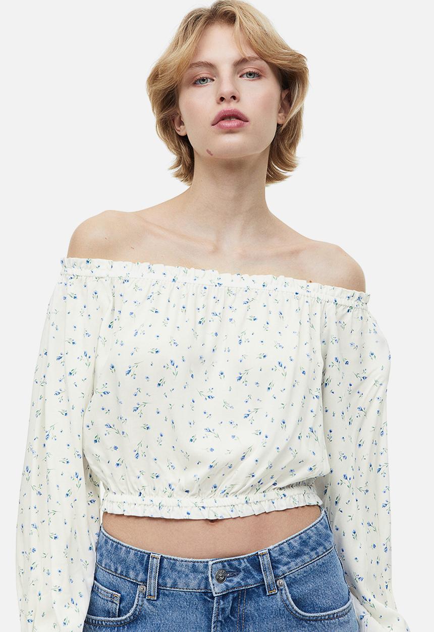 H&M - Off-the-shoulder blouse - white / floral 