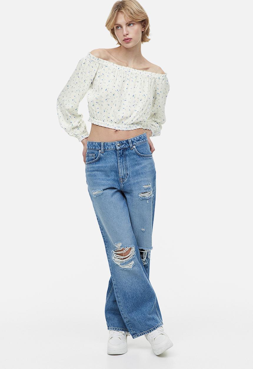 H&M - Off-the-shoulder blouse - white / floral 