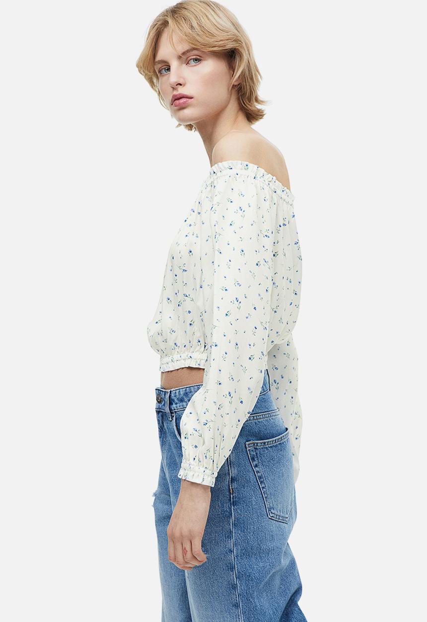H&M - Off-the-shoulder blouse - white / floral 