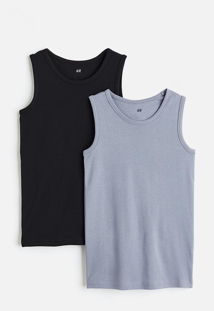 H&M - 2-Pack cotton vest tops - pigeon blue/black