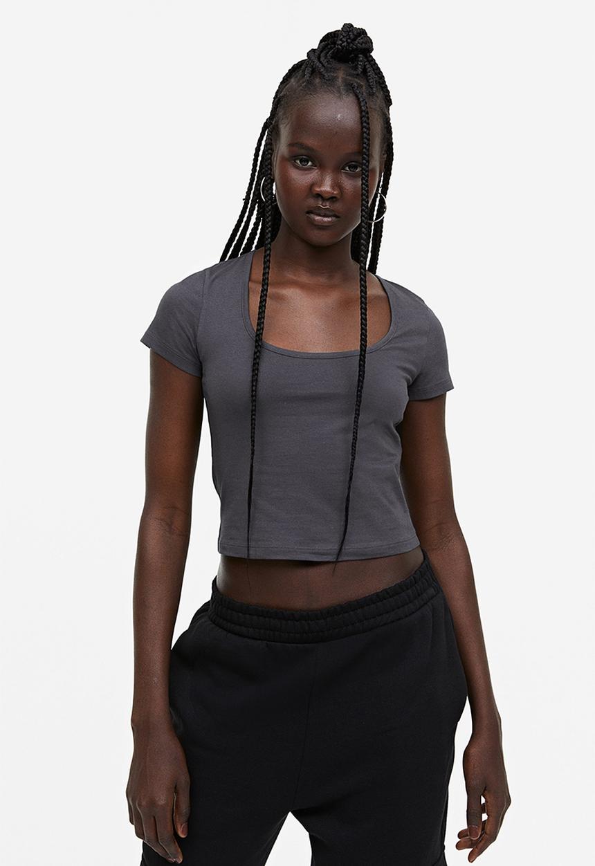 H&M - Cotton jersey top - dark grey