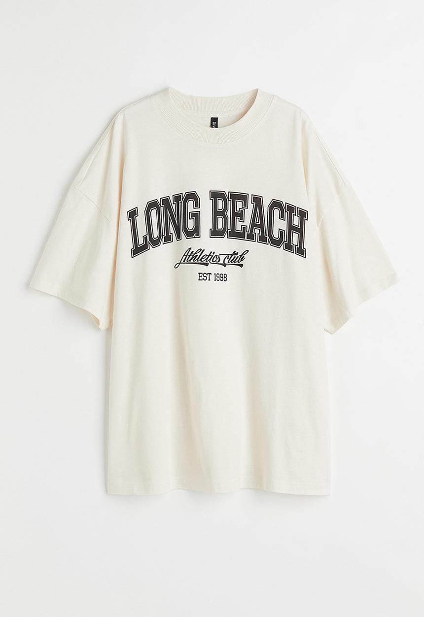 H&M - Oversized printed t-shirt - cream / long beach 