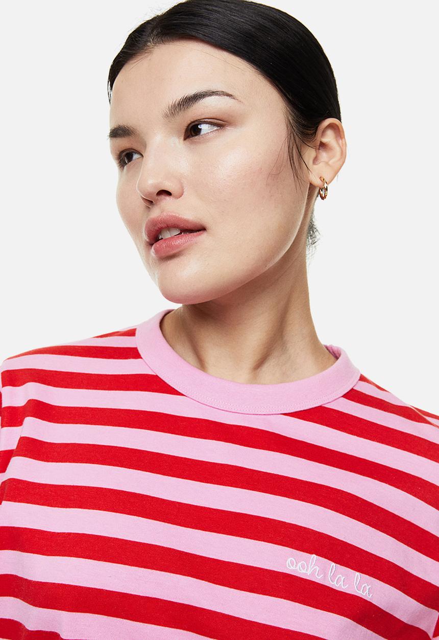 H&M - Cotton jersey top - pink/striped 