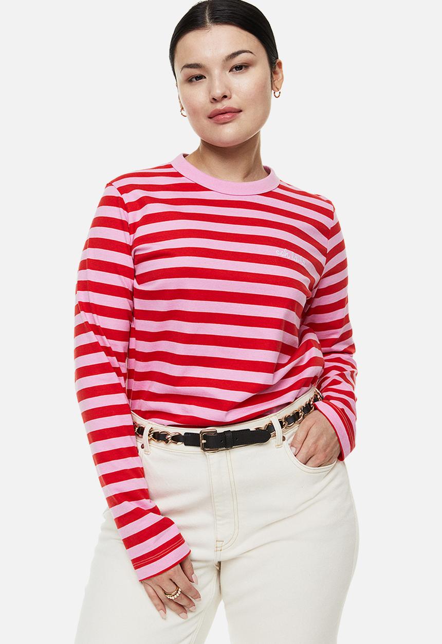 H&M - Cotton jersey top - pink/striped 