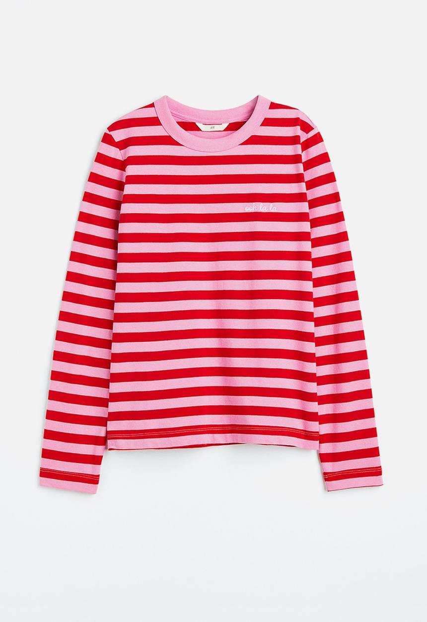 H&M - Cotton jersey top - pink/striped 