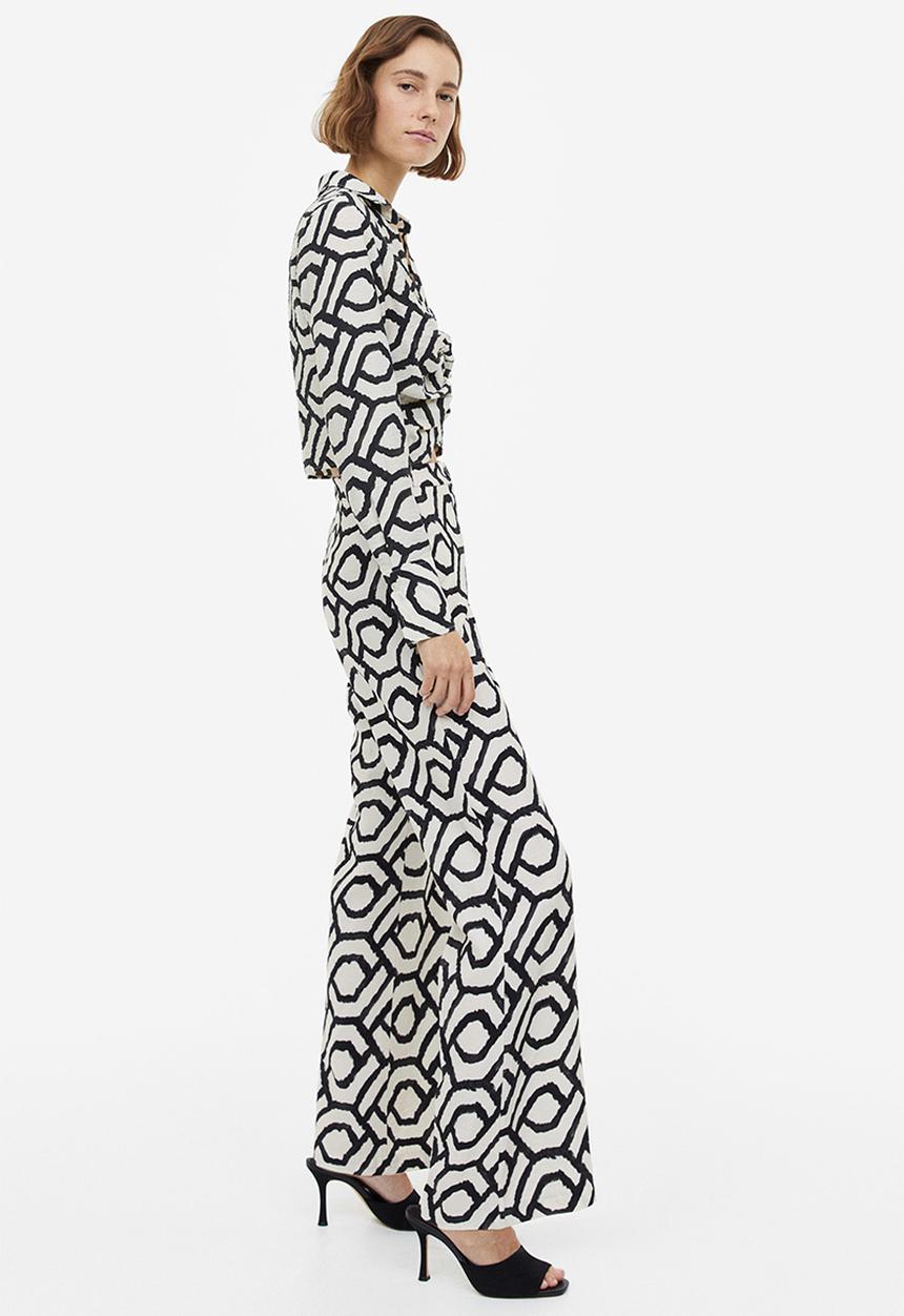 H&M - Collared blouse - cream/patterned