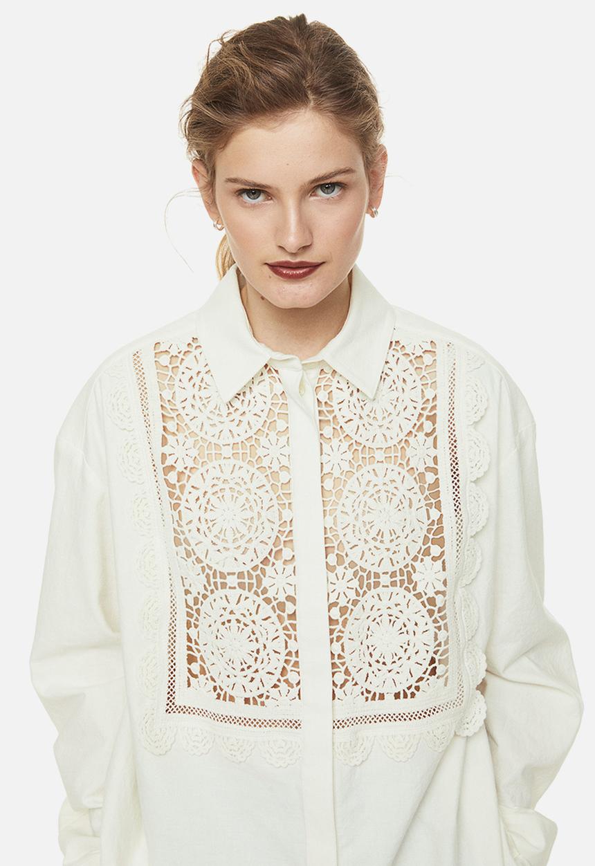 H&M - Lace-detail shirt - white