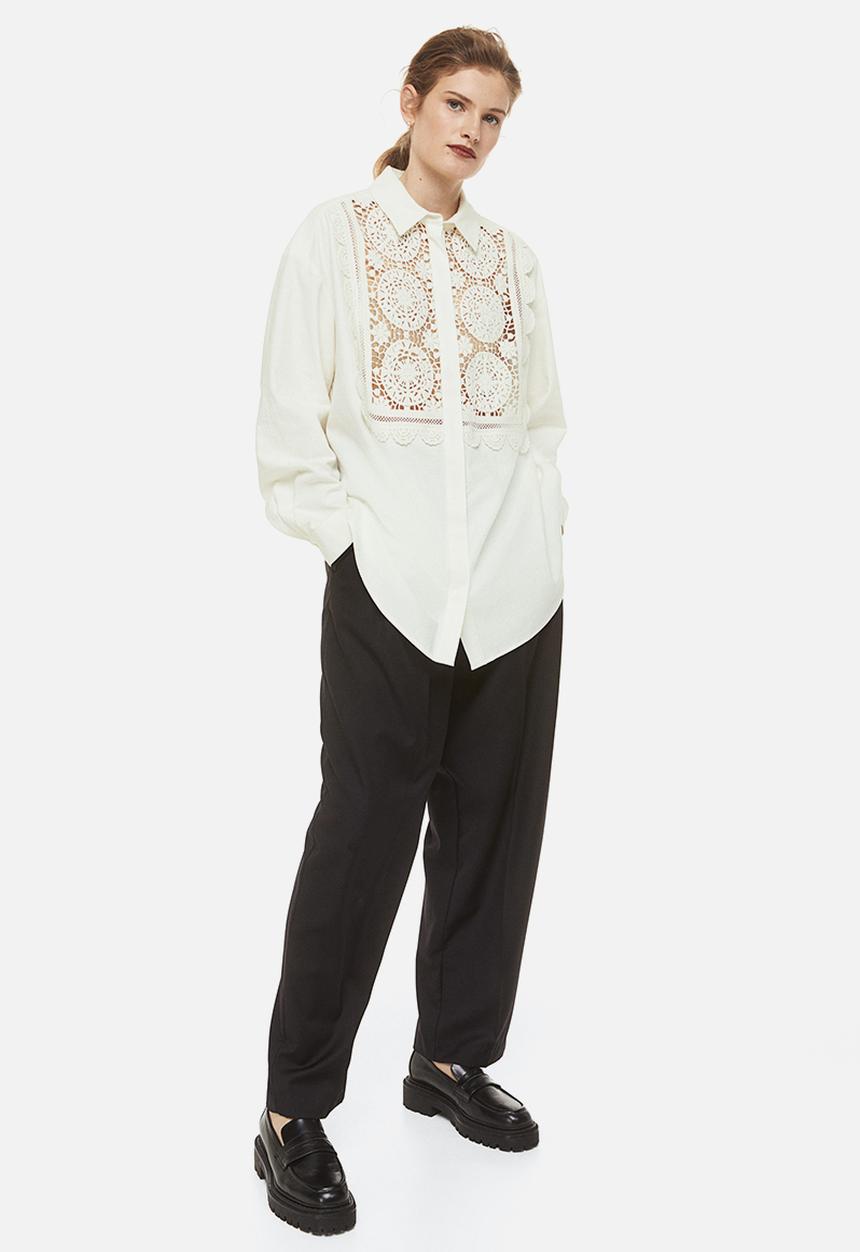 H&M - Lace-detail shirt - white