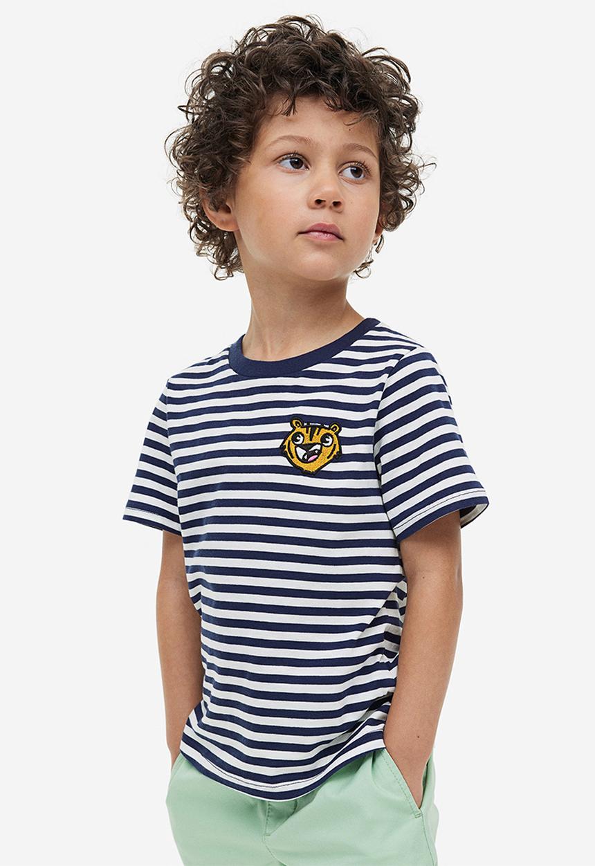 H&M - Printed T-shirt - dark blue/tiger