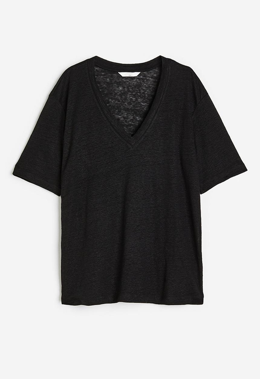 H&M - V-neck linen-jersey T-shirt - black