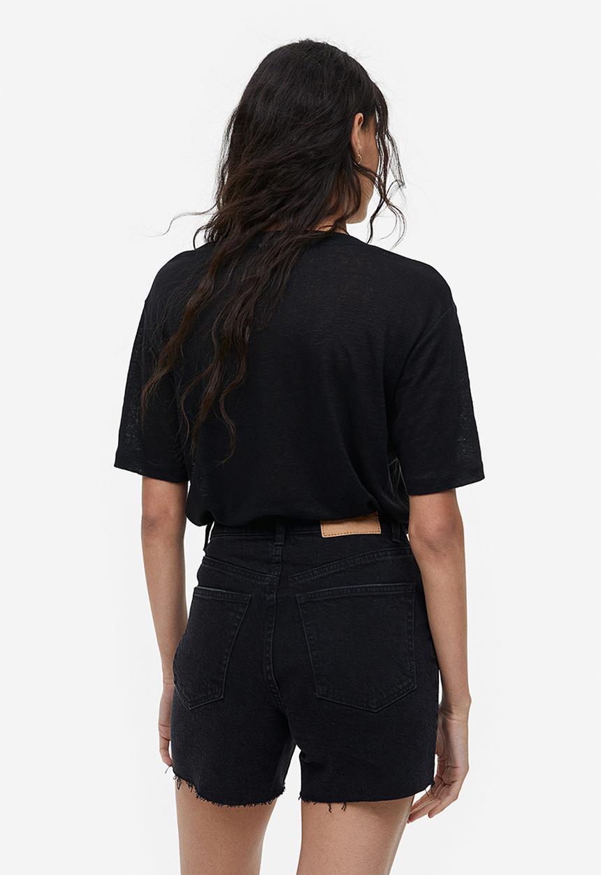 H&M - V-neck linen-jersey T-shirt - black