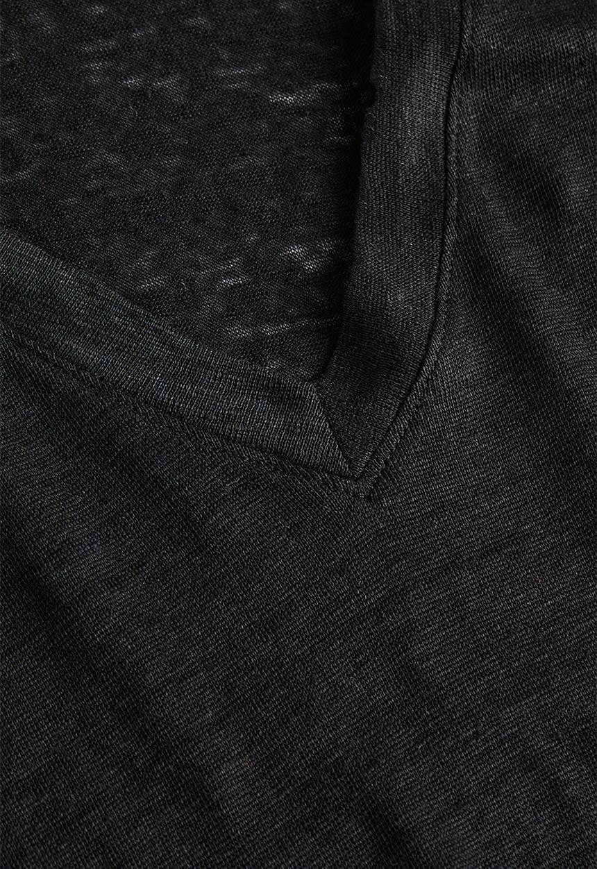 H&M - V-neck linen-jersey T-shirt - black