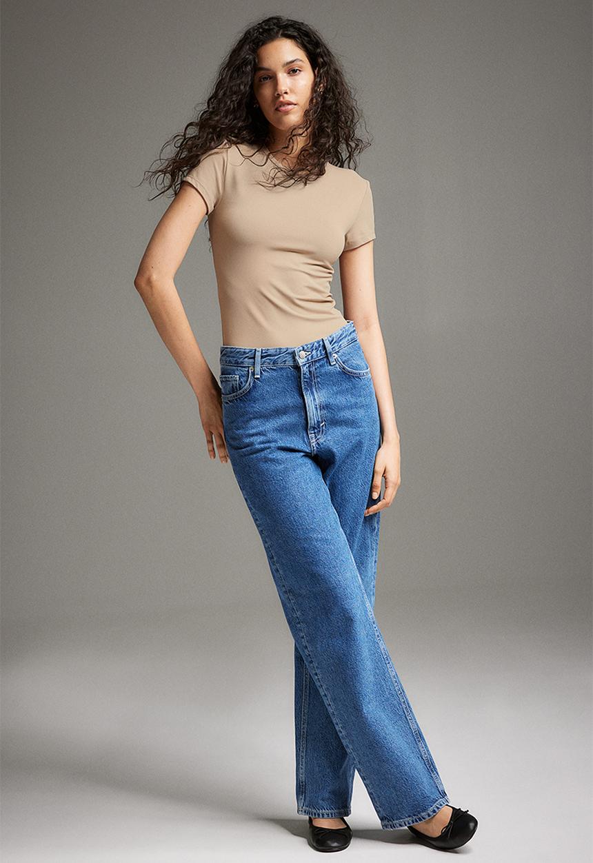 H&M - Fitted microfibre t-shirt - greige