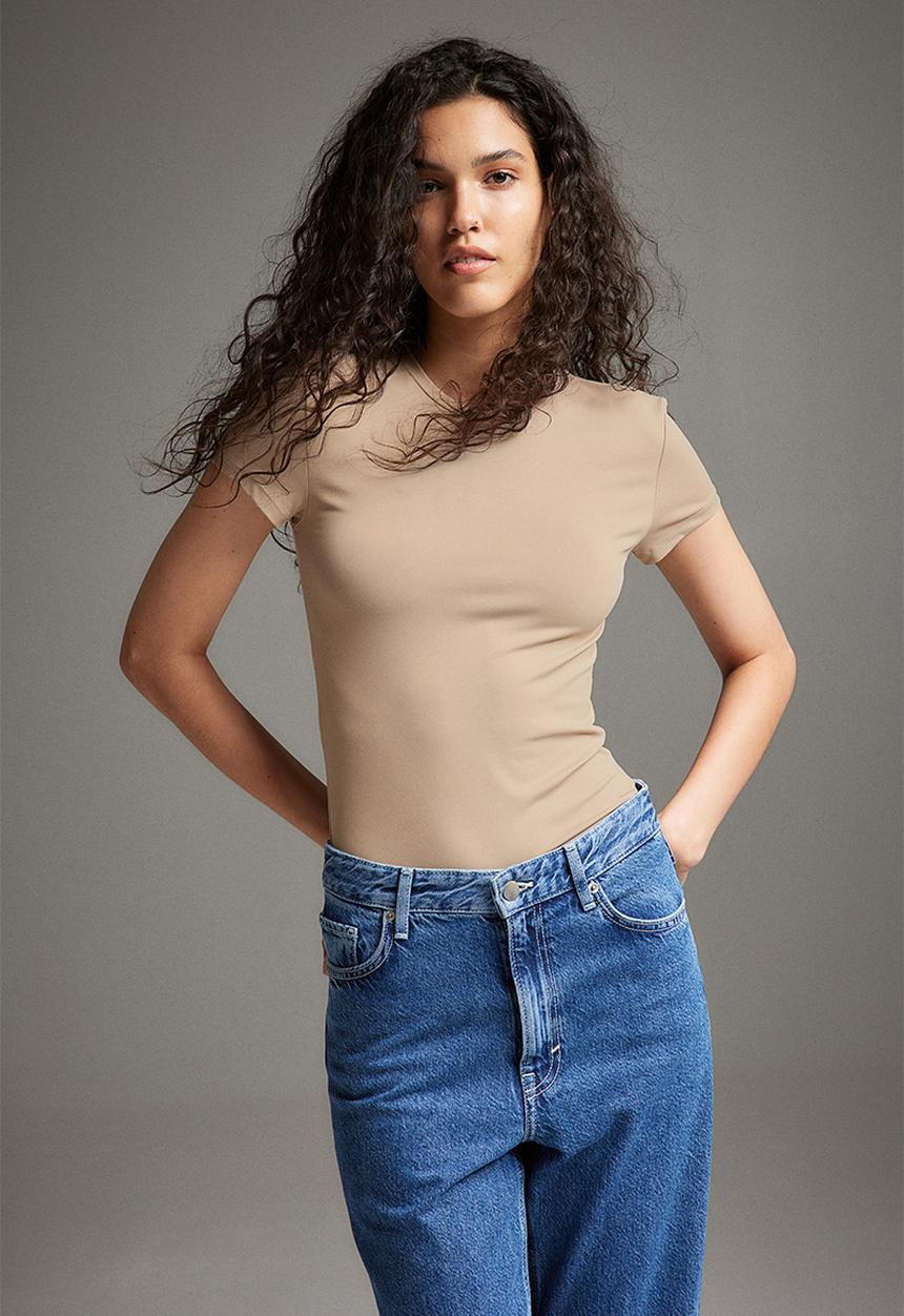 H&M - Fitted microfibre t-shirt - greige