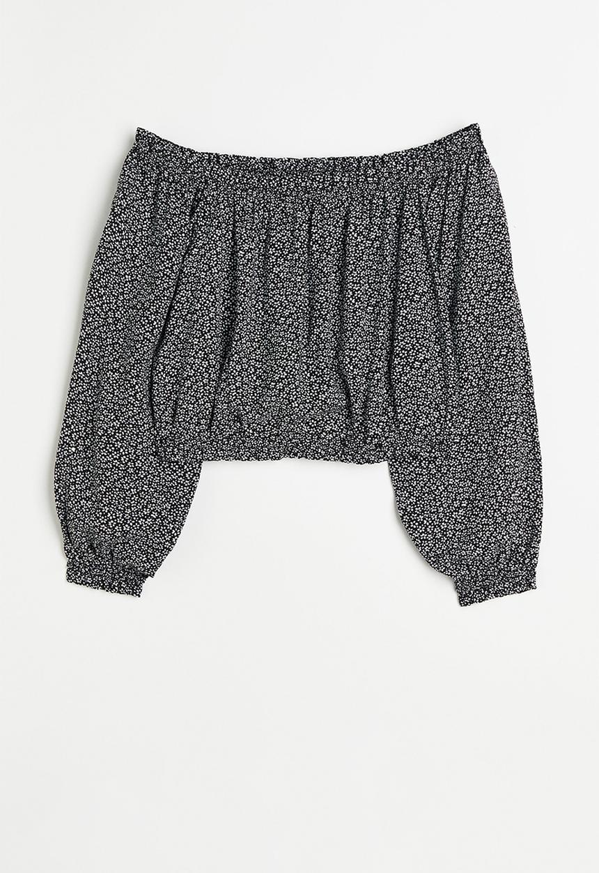 H&M - Off-the-shoulder blouse - black / small flowers