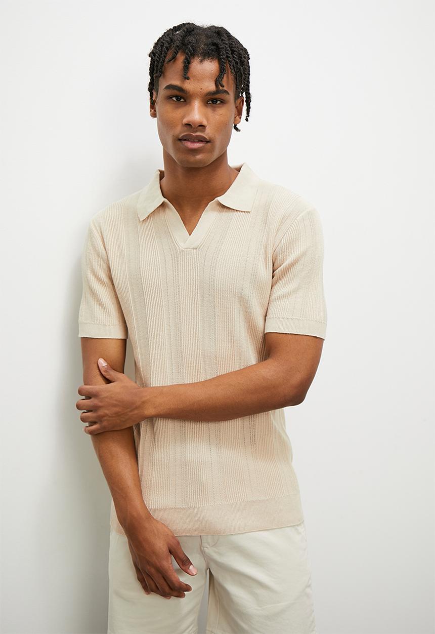 STYLE REPUBLIC - Crochet knit notch neck golfer - stone