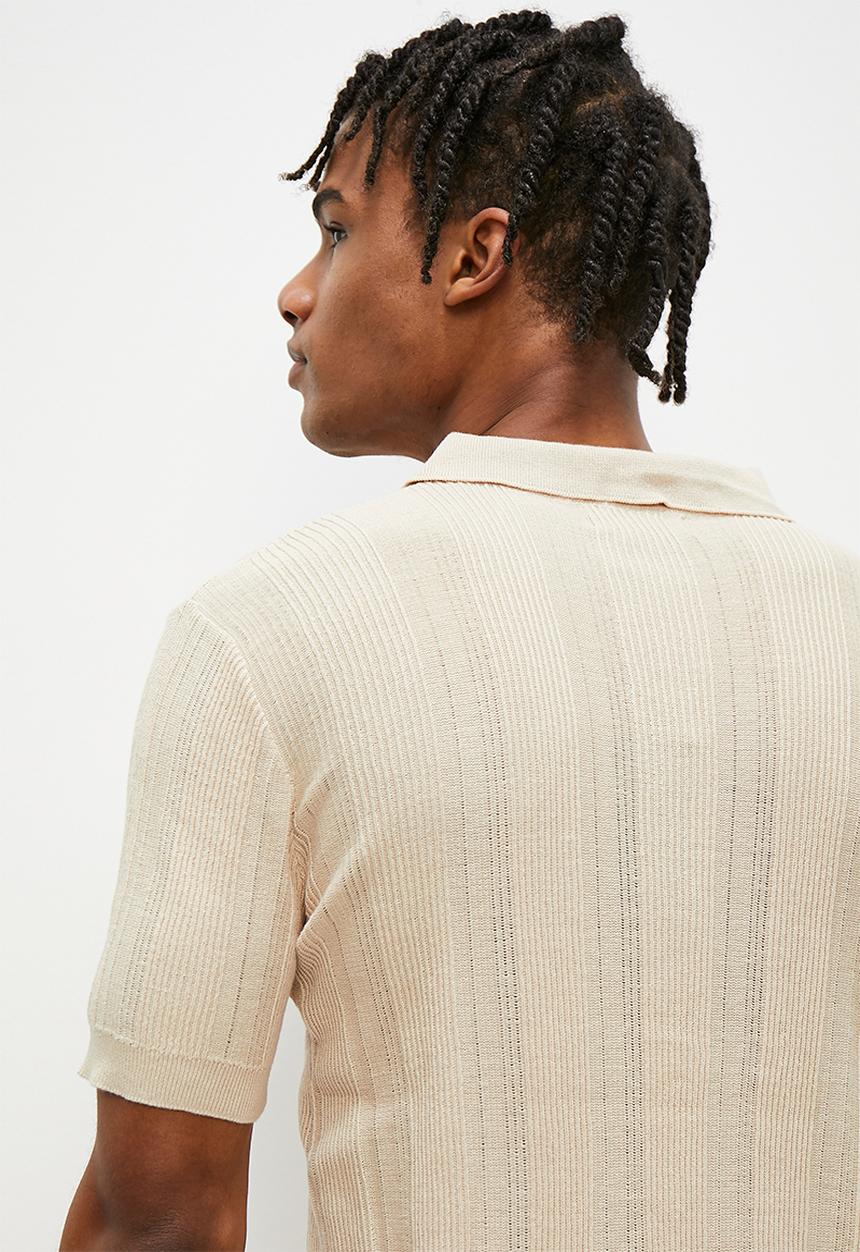 STYLE REPUBLIC - Crochet knit notch neck golfer - stone