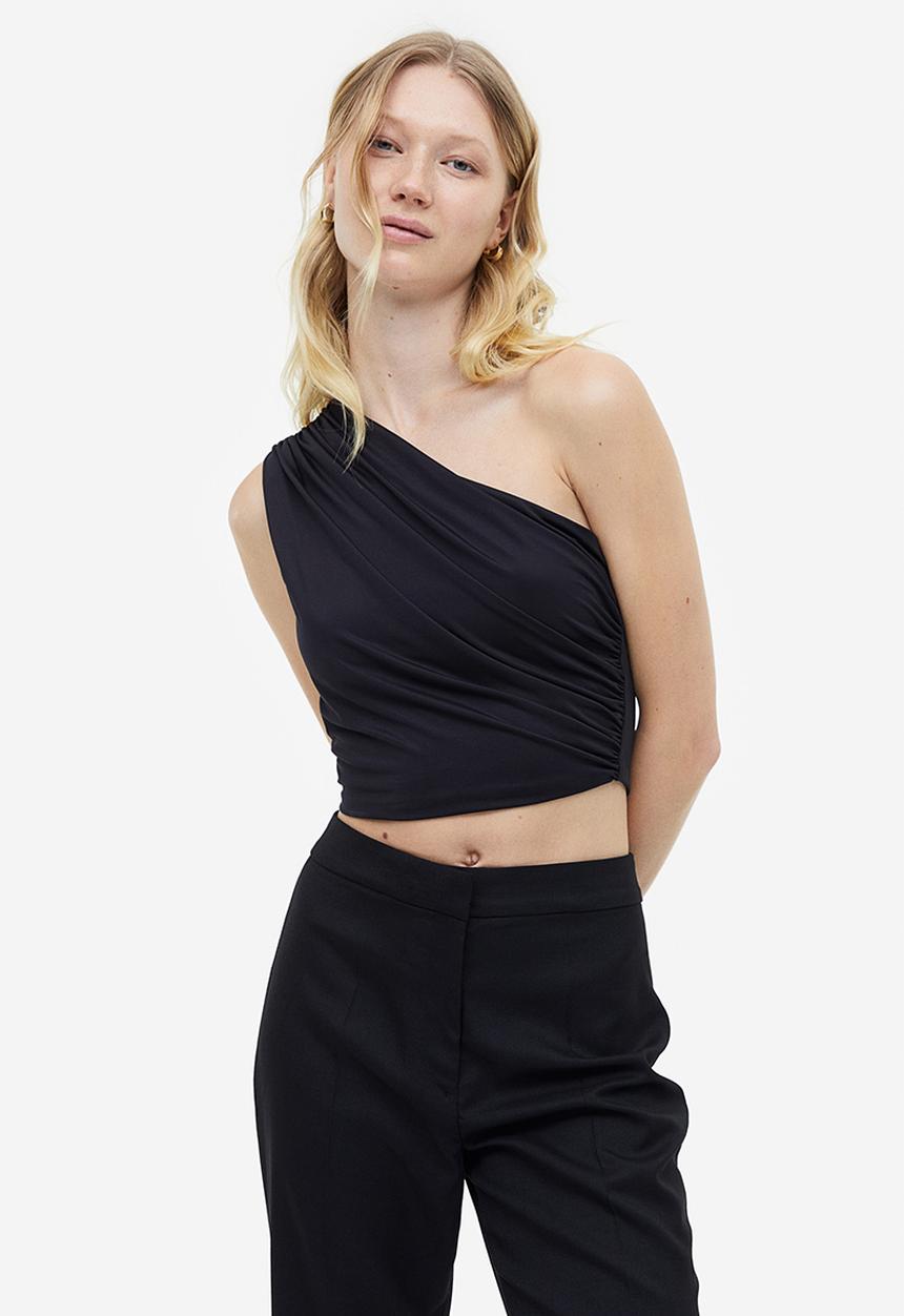 H&M - Gathered one-shoulder top - black