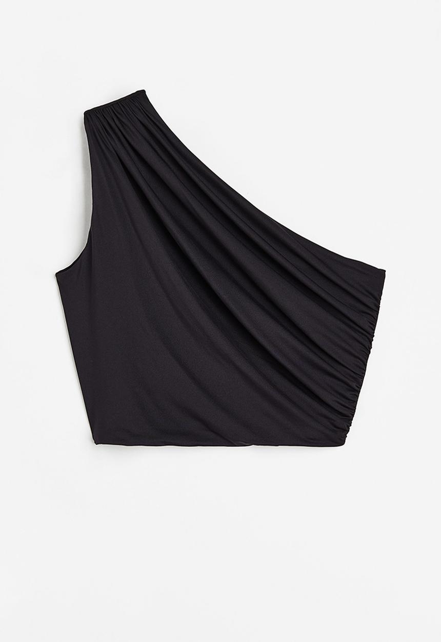 H&M - Gathered one-shoulder top - black