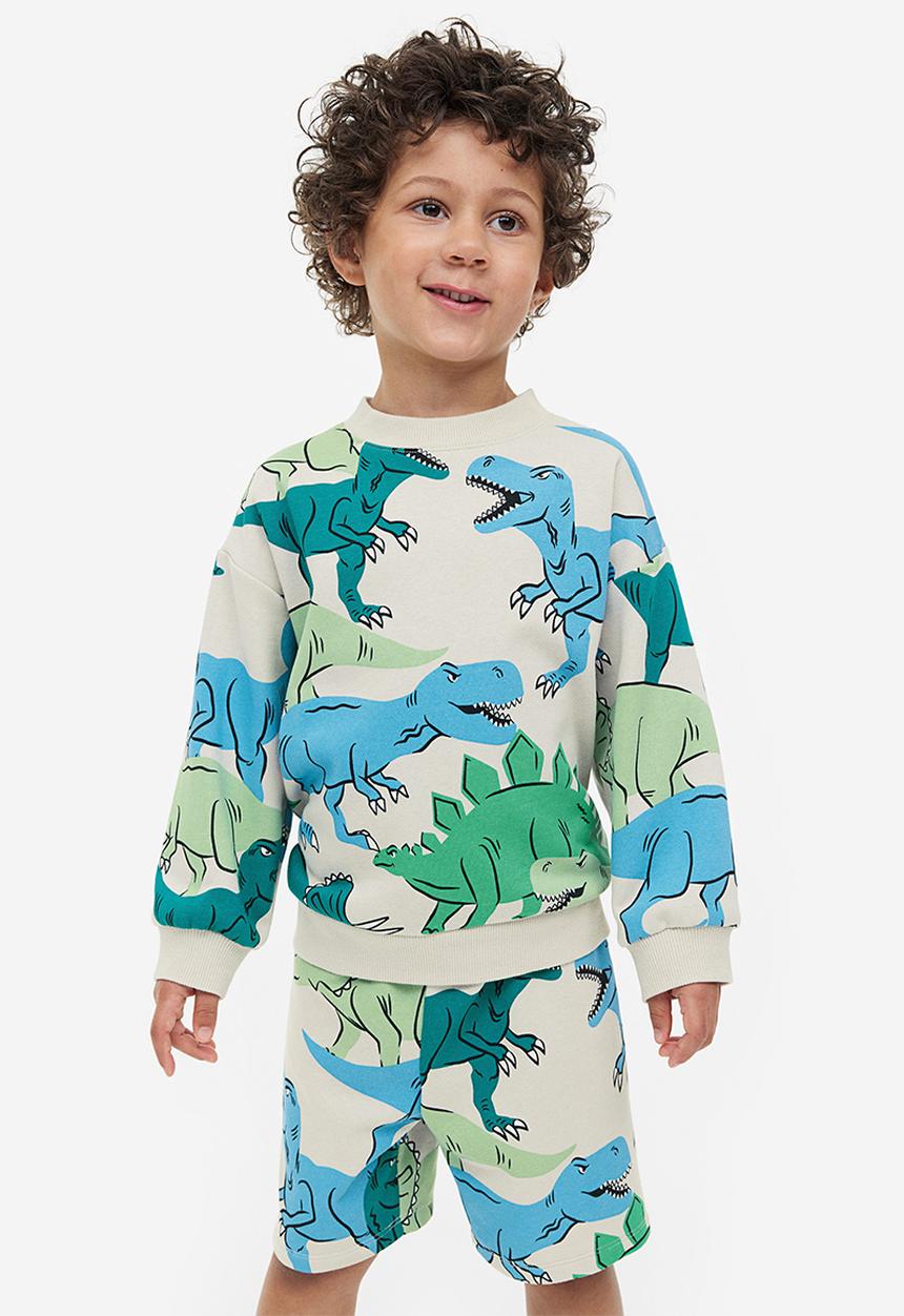 H&M - 2-piece sweatshirt set - light beige/dinosaurs