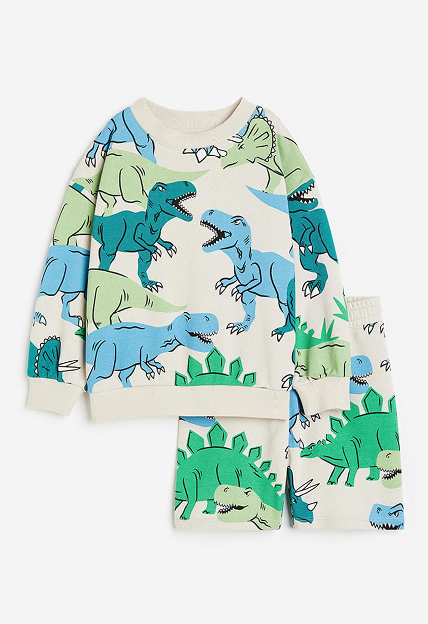 H&M - 2-piece sweatshirt set - light beige/dinosaurs