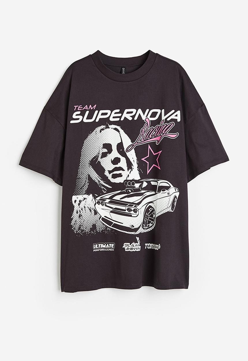 H&M - Oversized printed t-shirt - black / supernova 