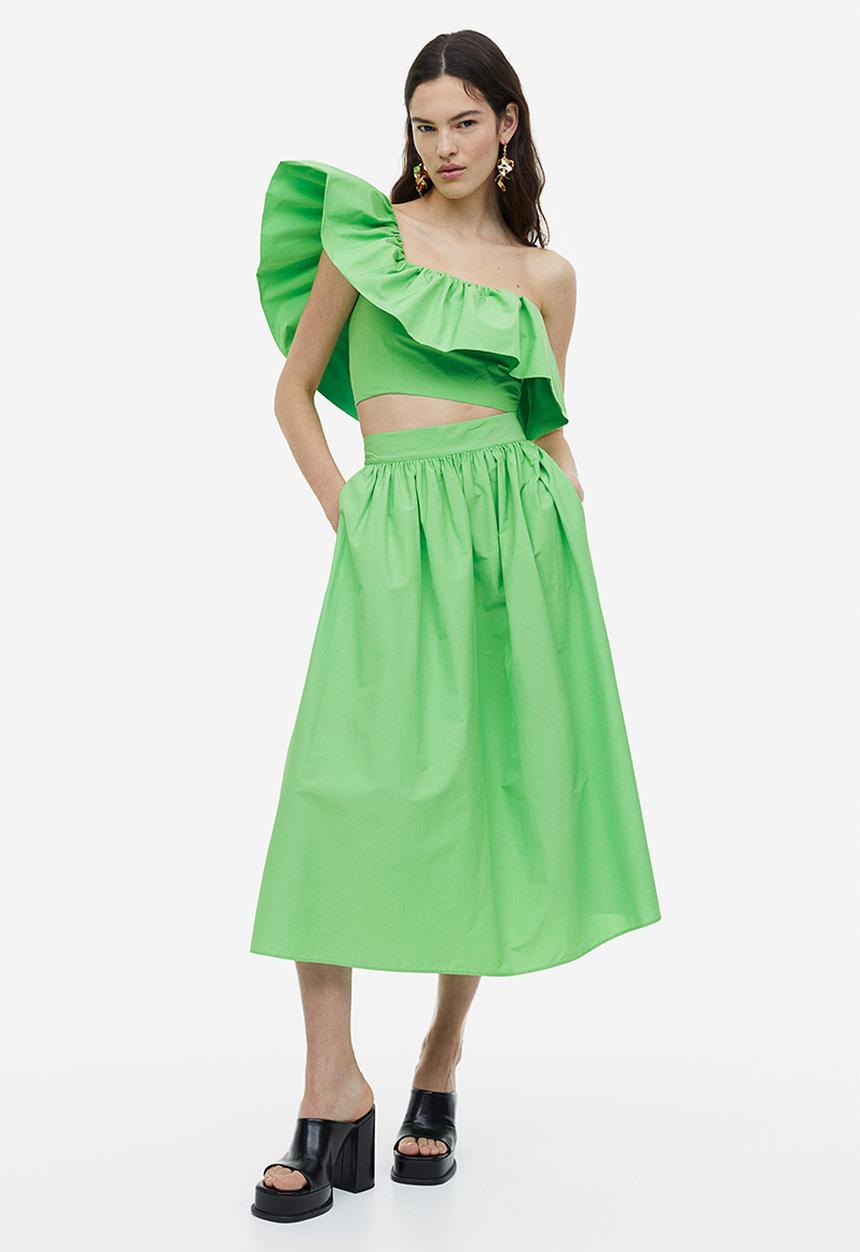 H&M - Flounced one-shoulder top - bright green