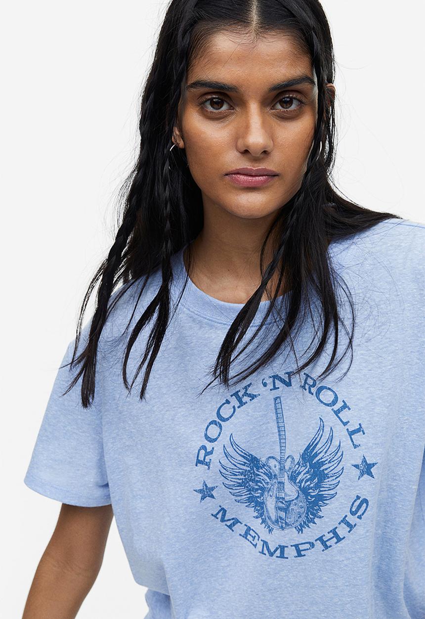 H&M - T-shirt - light blue marl/memphis