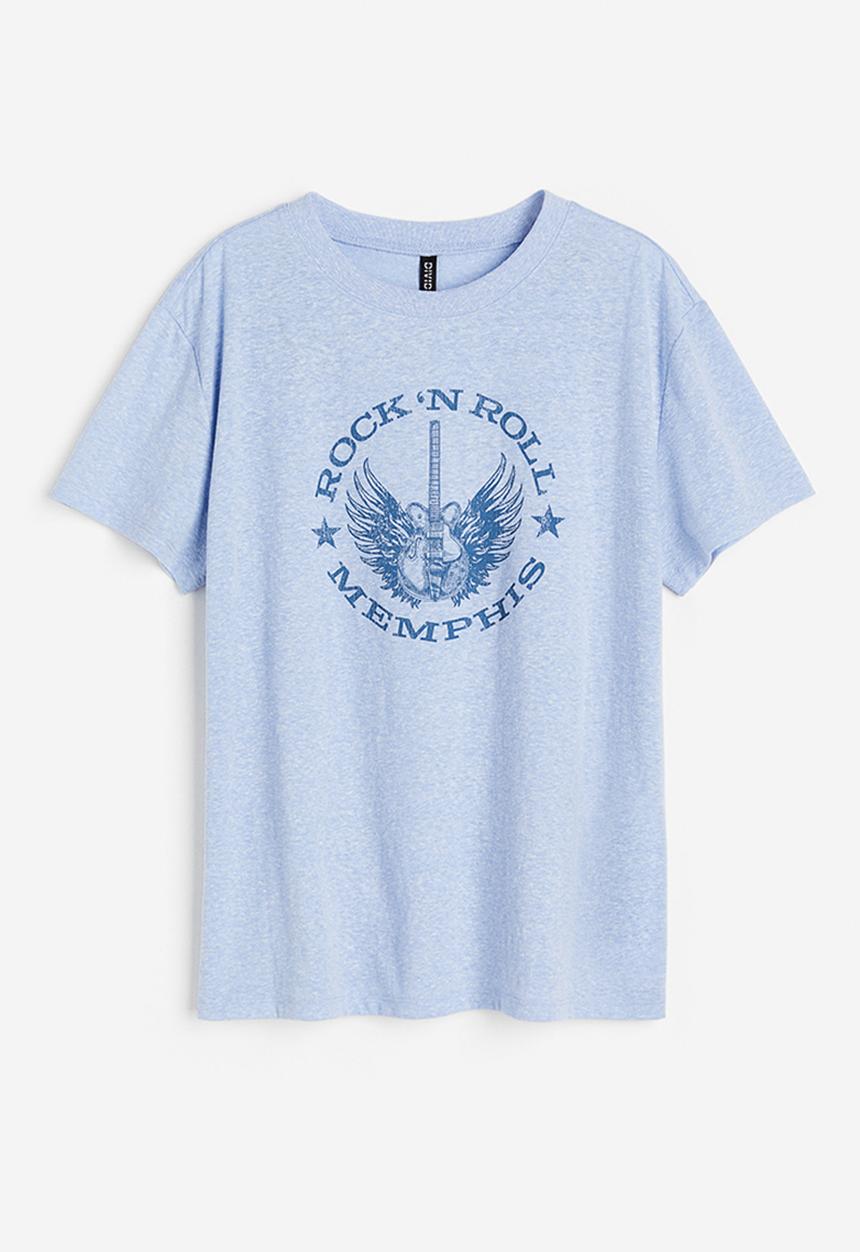 H&M - T-shirt - light blue marl/memphis