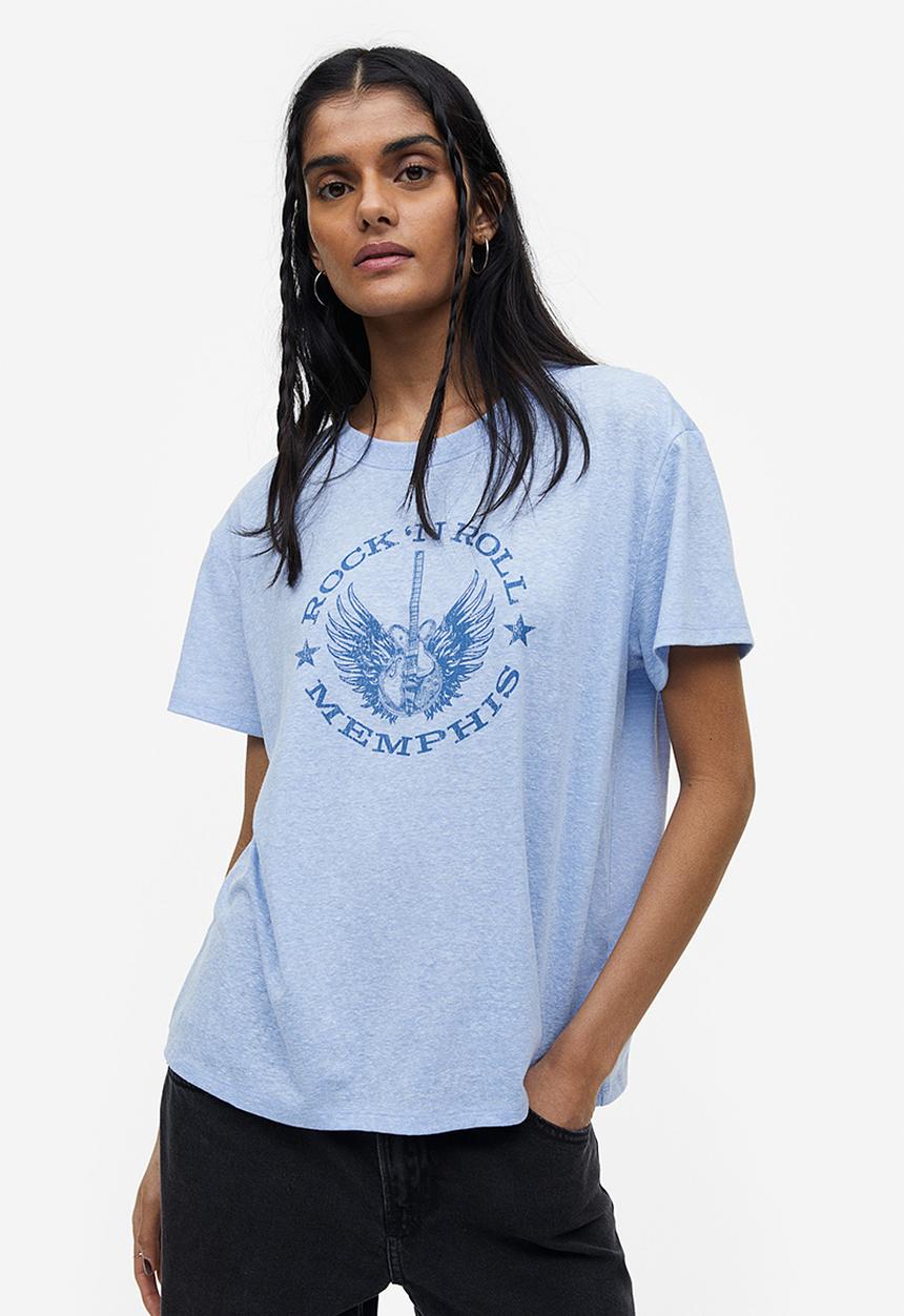 H&M - T-shirt - light blue marl/memphis