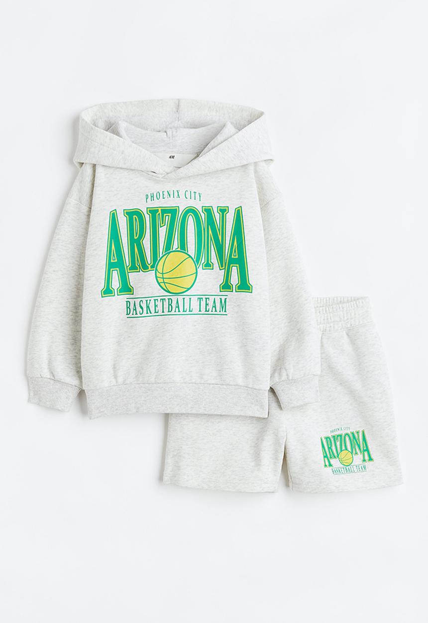 H&M - 2-piece printed sweatshirt set - light grey marl/arizona 