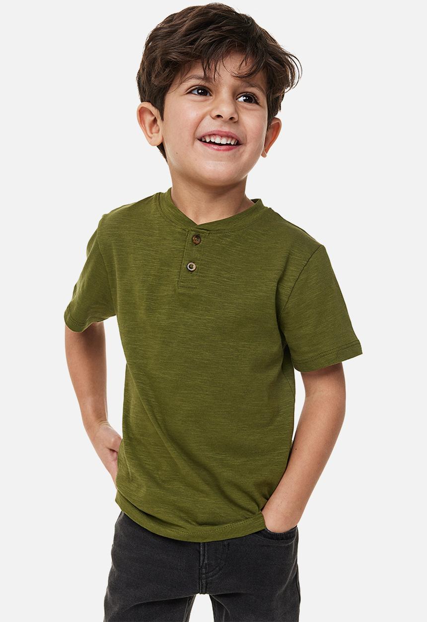 H&M - 3-pack henley tops - dark khaki green/natural white 