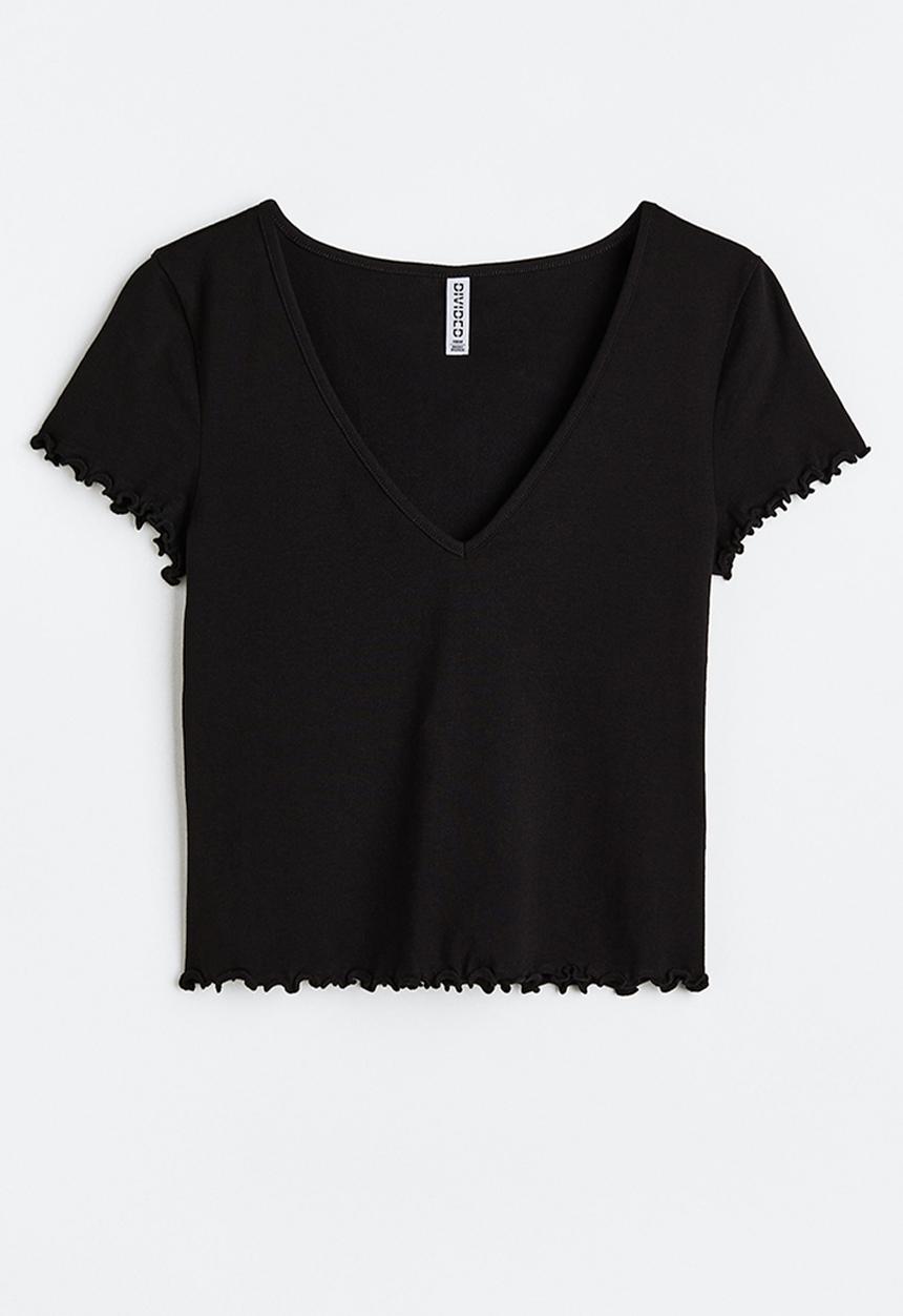 H&M - V-neck cropped top - black