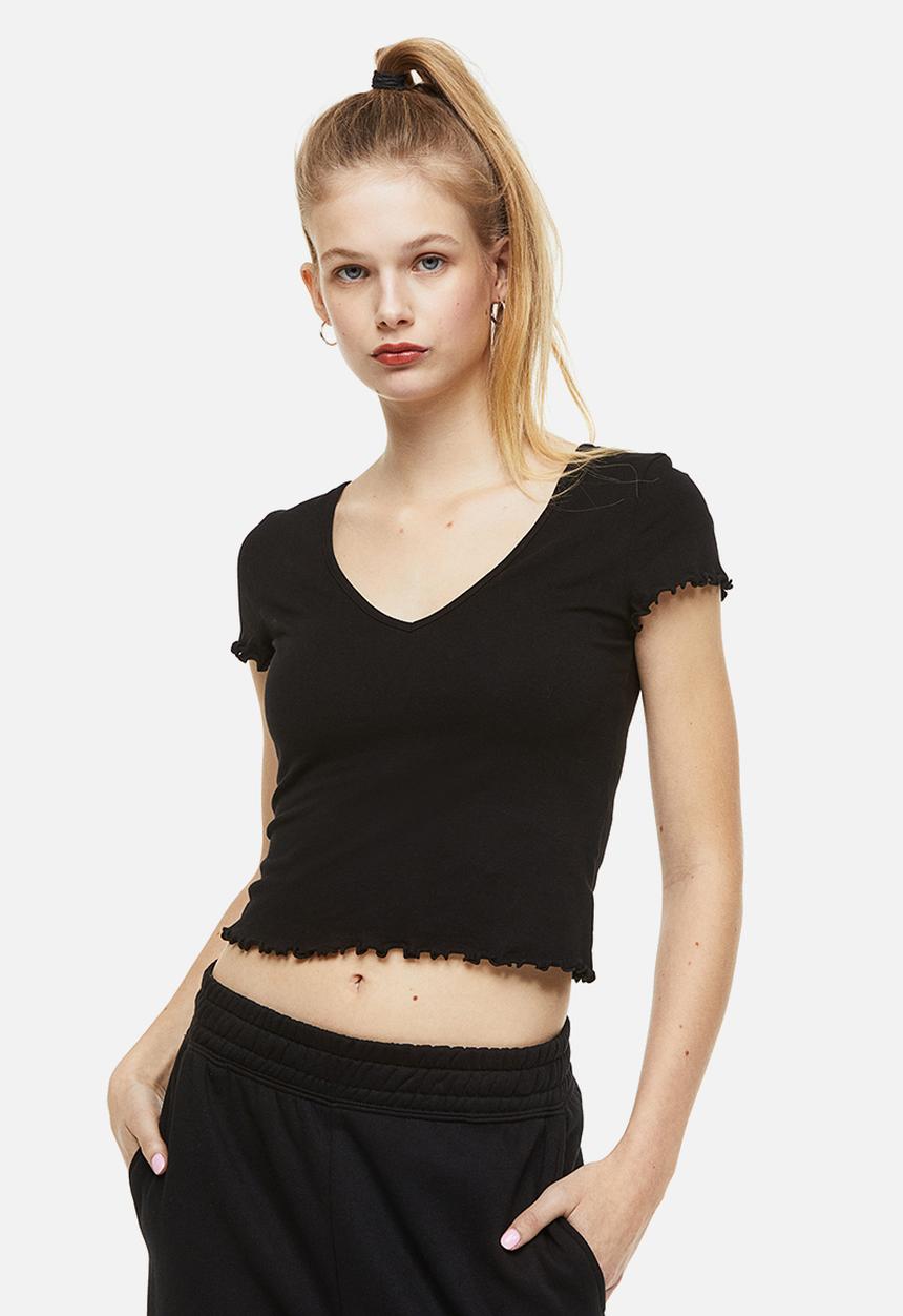 H&M - V-neck cropped top - black