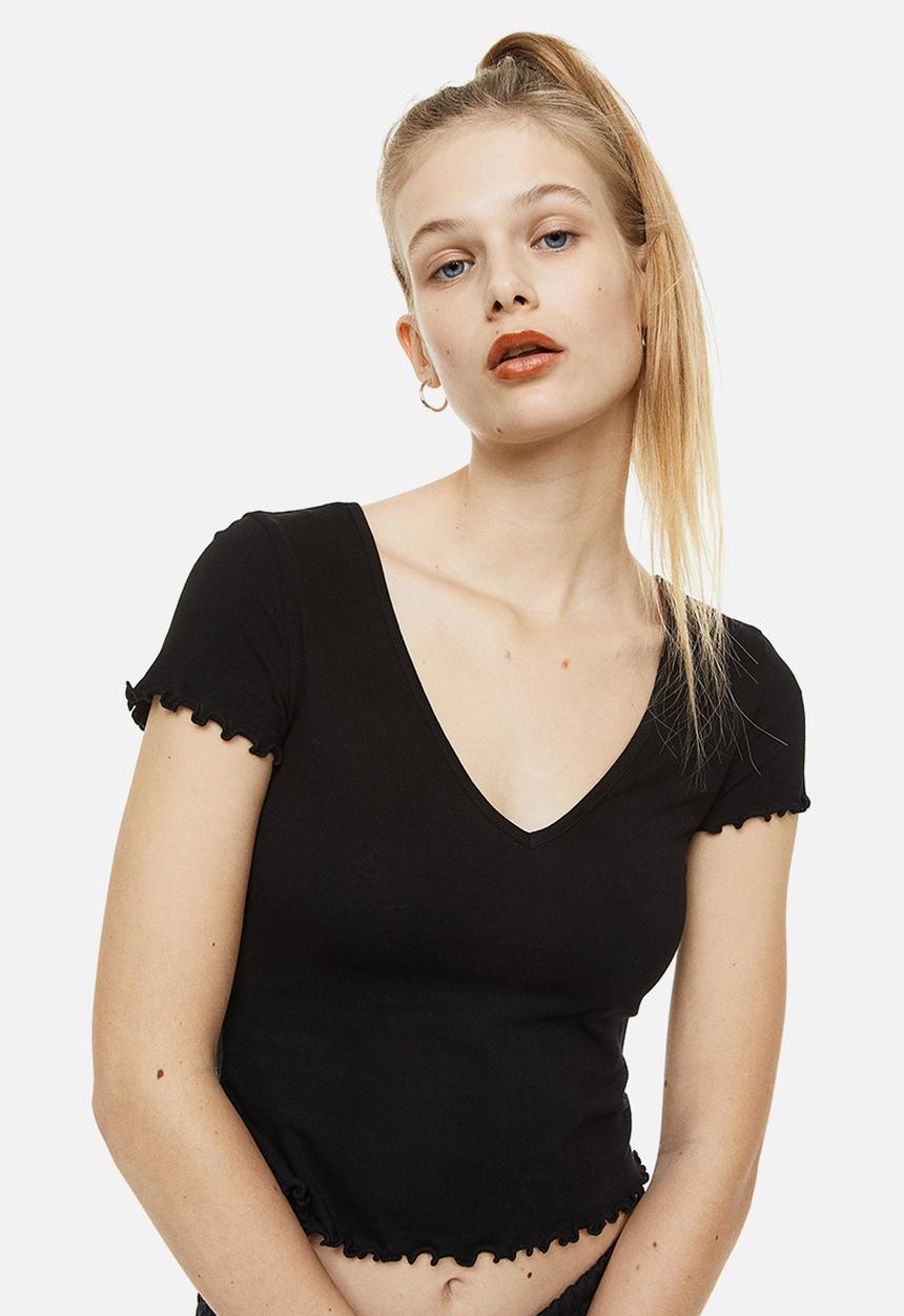 H&M - V-neck cropped top - black