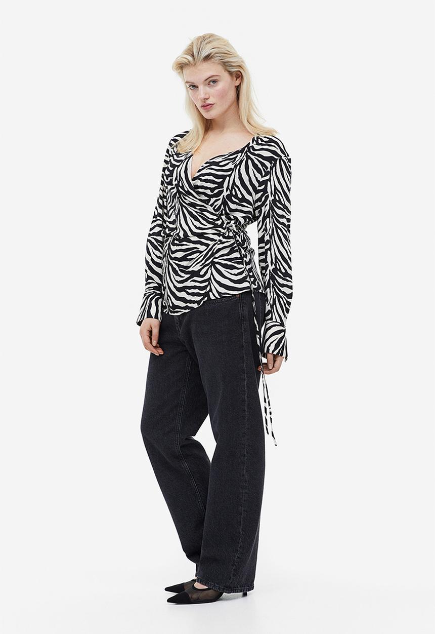 H&M - Wrap blouse - black/zebra print 