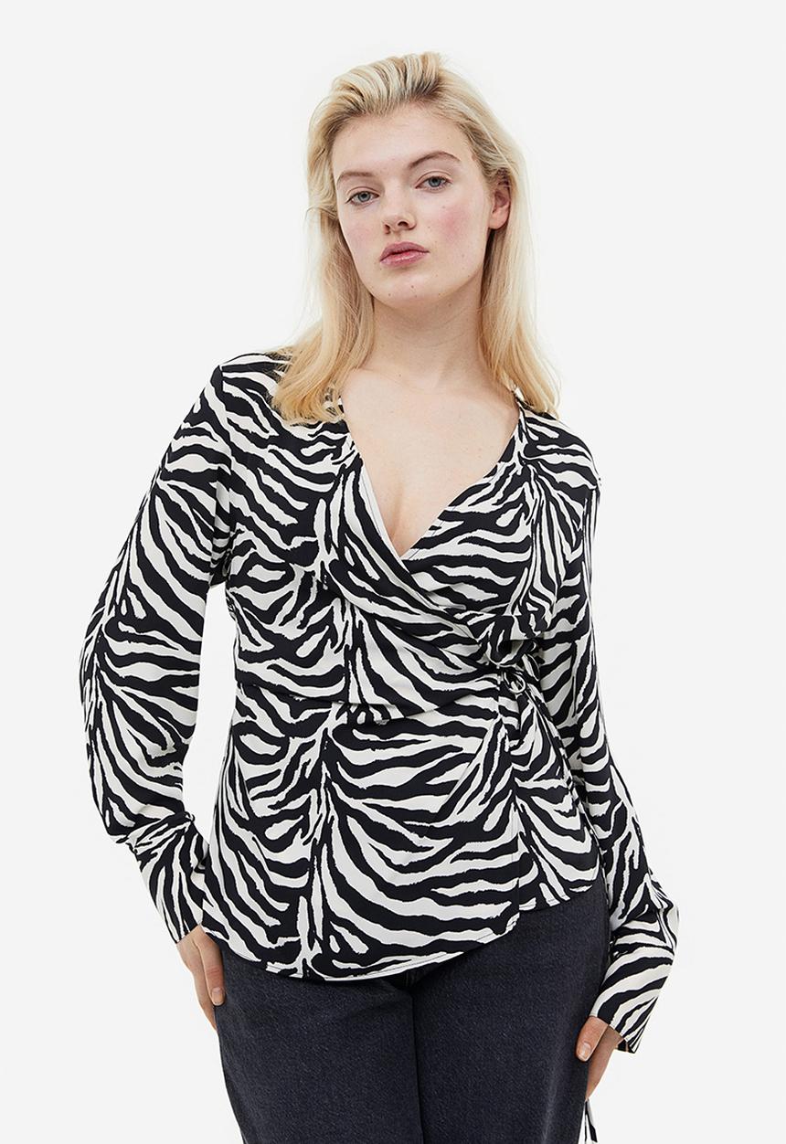 H&M - Wrap blouse - black/zebra print 