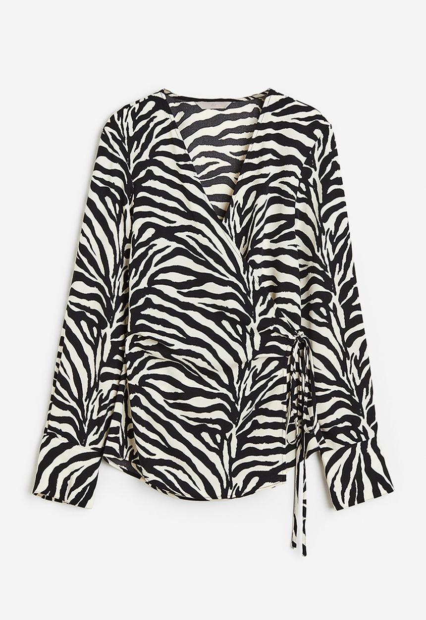 H&M - Wrap blouse - black/zebra print 