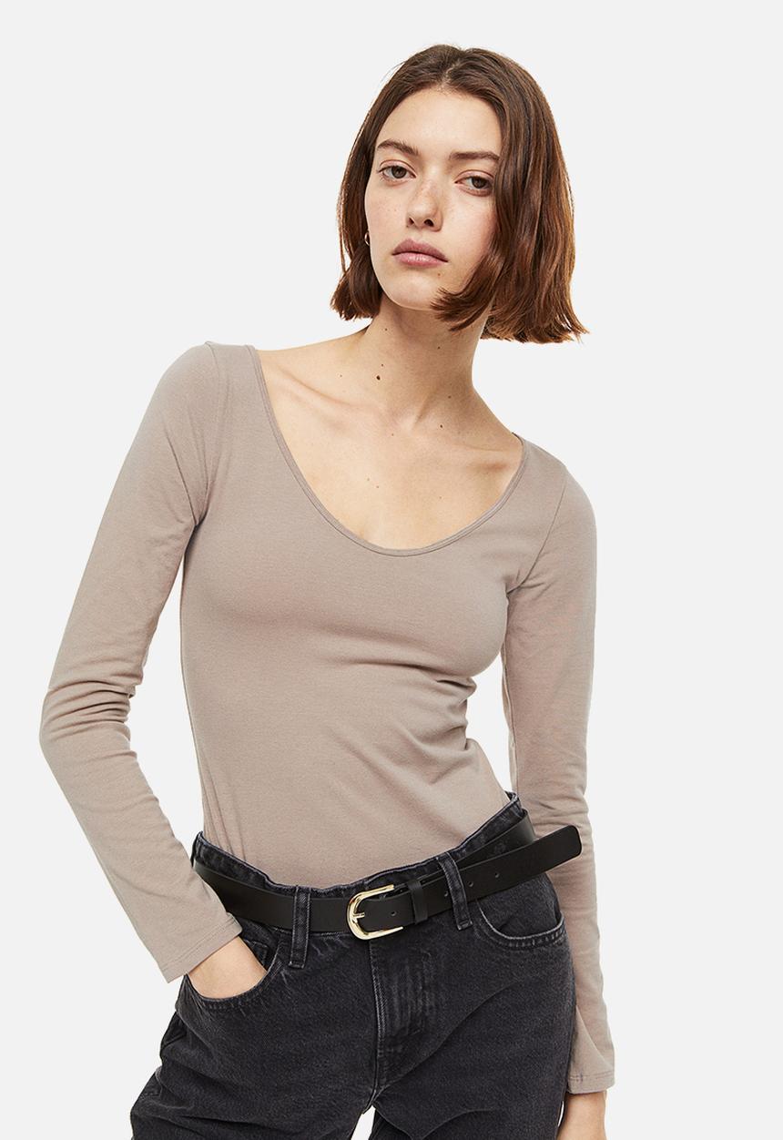 H&M - Long-sleeved jersey top - beige