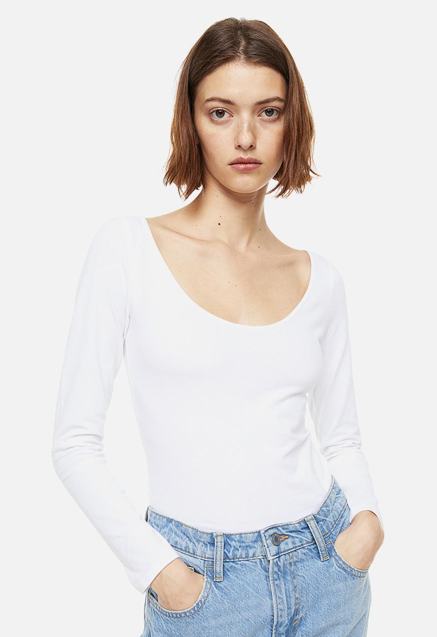 H&M - Long-sleeved jersey top - white