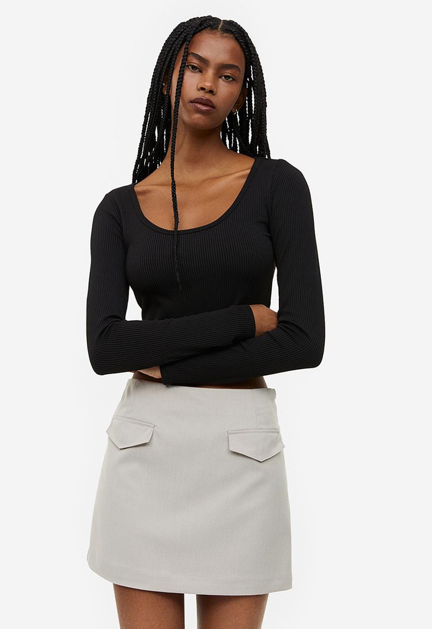 H&M - Ribbed jersey top - black