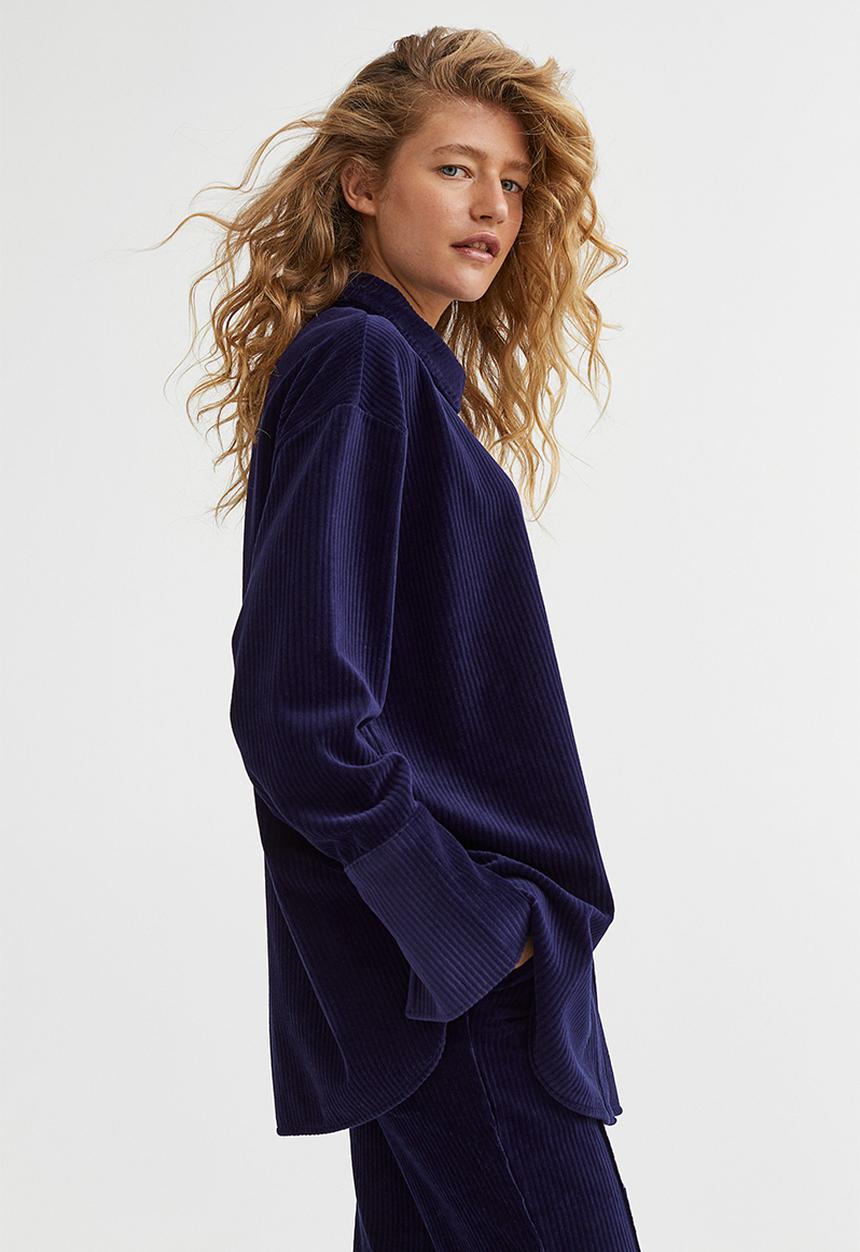 H&M - Ribbed velour shirt - dark blue