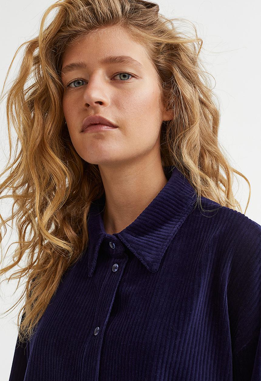 H&M - Ribbed velour shirt - dark blue